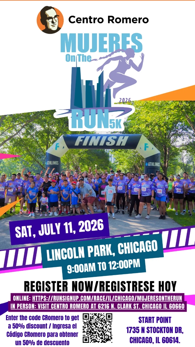 Advertisement for a 5k race with diverse groups of women and children